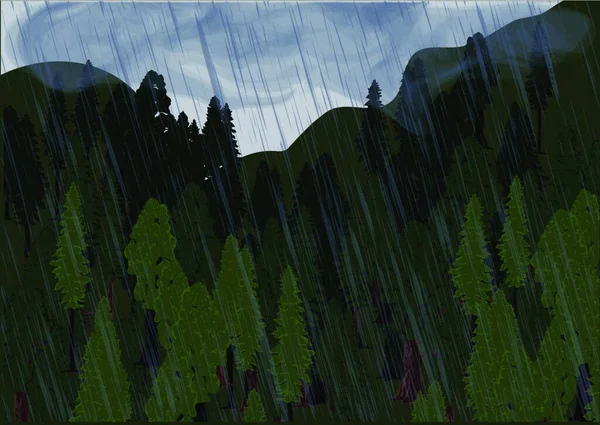 Дощ Ліс Хмарою Пагорбом — стоковий вектор