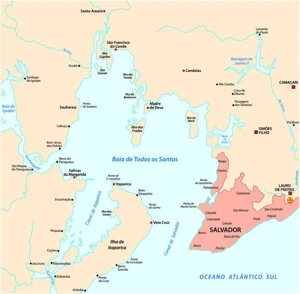 バイーア州のすべての聖人の湾の地図 — ストックベクタ
