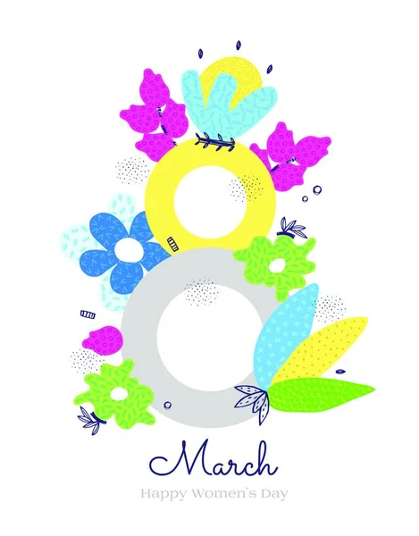 Março Feliz Dia Mulher Figura Floral Oito Férias Mão Criativa — Vetor de Stock