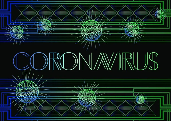 Art Deco Coronavirus Metni Dekoratif Tebrik Kartı Eski Harflerle Imzalayın — Stok Vektör