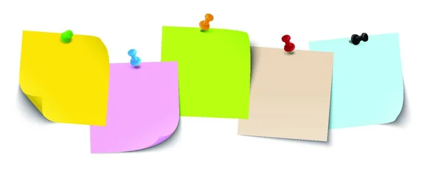 Μικρά Κολλώδη Χαρτιά Χρωματιστές Βελόνες Και Διαφορετικές Πραγματικές Σκιές — Διανυσματικό Αρχείο