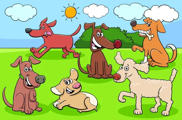 Cartoon Illustration Dogs Puppies Animal Comic Characters Group — Stockový vektor