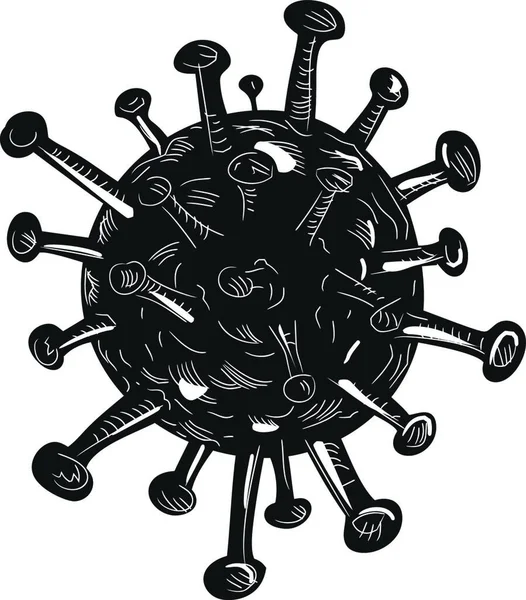 Αναδρομική Ξυλογλυπτική Απεικόνιση Ενός Coronavirus Covid 2019 Ncov Κυττάρων Απομονωμένο — Διανυσματικό Αρχείο