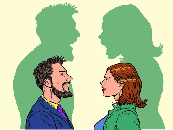 男人和女人吵架的概念 流行艺术复古矢量插图Kitsch复古50年代风格 — 图库矢量图片