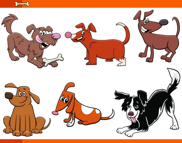 Dibujos Animados Ilustración Perros Cachorros Divertidos Personajes Animales Set — Archivo Imágenes Vectoriales