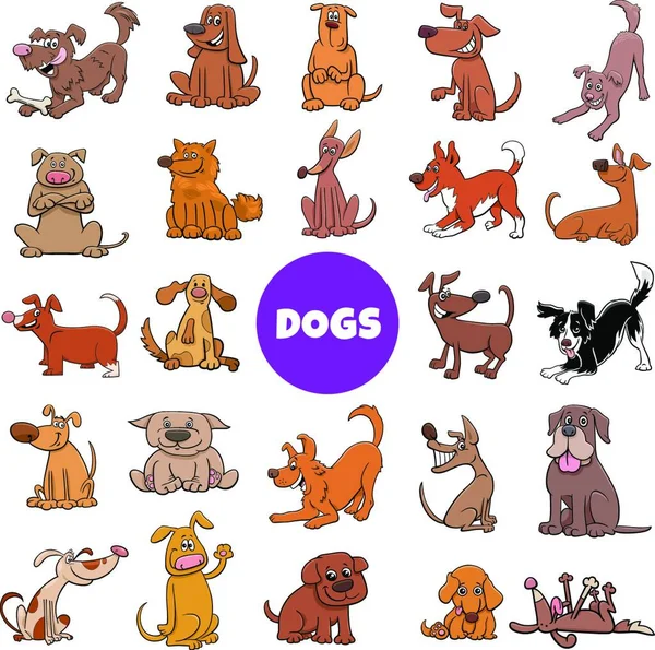 Cartoon Illustration Dogs Puppies Pet Animal Characters Large Set — Stock Vector