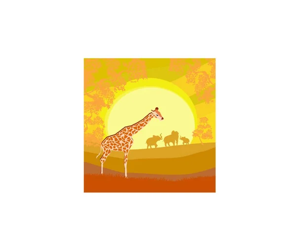 Cartone Animato Africano Savannah Card Poster — Vettoriale Stock