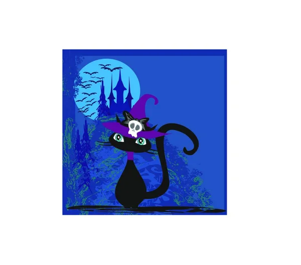Cartão Halloween Com Lua Céu Azul — Vetor de Stock
