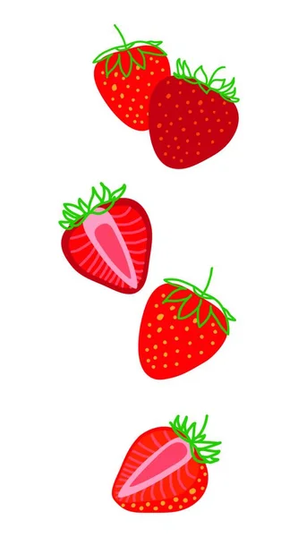 Strawberrys Isolados Desenho Ilustração Vetorial Colorido Queda Morango Fresco Inteiro — Vetor de Stock