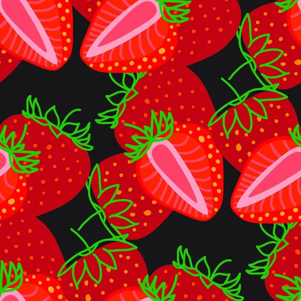 Векторный Бесшовный Узор Strawberrys Дизайнерская Красочная Абстрактная Иллюстрация Целый Нарезанный — стоковый вектор