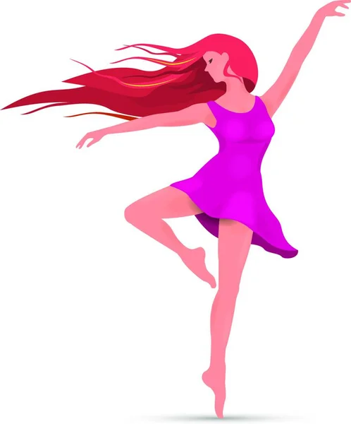 Young Girl Pink Dress Red Hair Dancing Girl White Background — Stock Vector