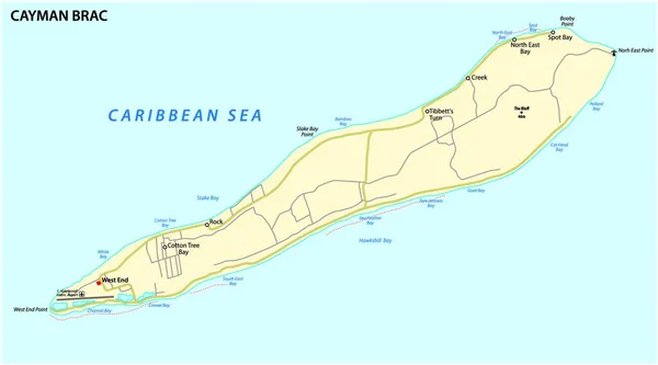 Karte Von Cayman Brac Einer Insel Auf Den Cayman Islands — Stockvektor