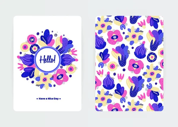 Diseño Cubierta Con Patrón Floral Flores Creativas Hechas Mano Fondo — Vector de stock