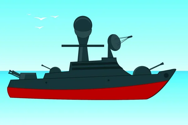 Krigsfartyg Med Vapen Bakgrund Blå Epidemi Dödas — Stock vektor