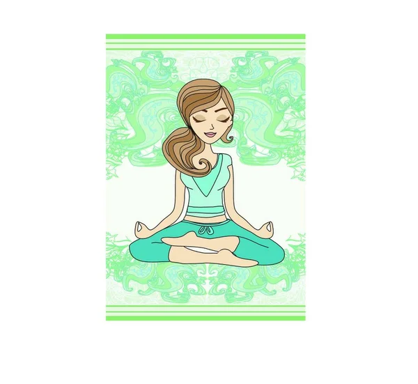 Yoga Pozu Lotus Pozisyonunda Meditasyon Yapan Bir Kadın Vektör Illüstrasyonu — Stok Vektör