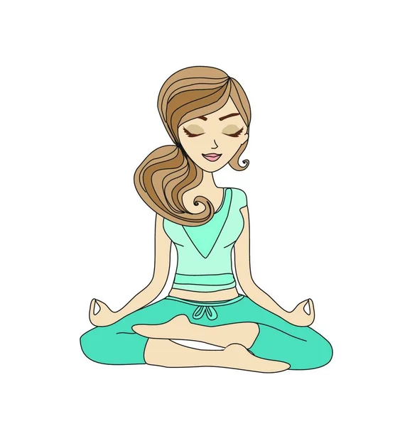 Lotus Pozunda Meditasyon Yapan Kadın Vektör Illüstrasyonu — Stok Vektör