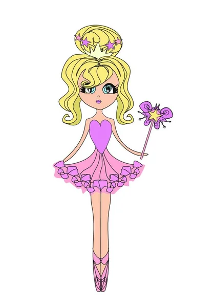 Cute Little Princess Girl Pink Dress Vector Illustration — Stock Vector