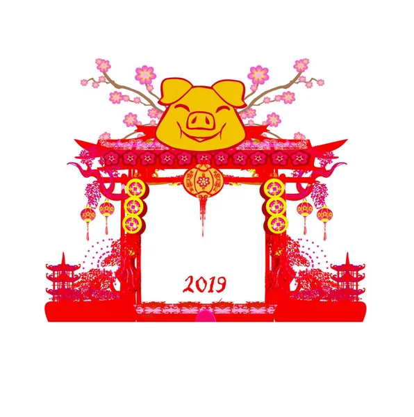 Δημιουργική Κινεζικό Νέο Έτος 2019 Χρονιά Του Χοίρου — Διανυσματικό Αρχείο