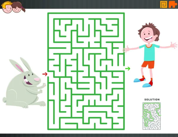 Labirin Dengan Labirin Kartun Ilustrasi Anak Anak Prasekolah Dengan Bayangan - Stok Vektor