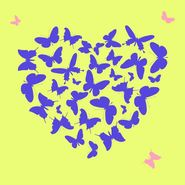 Ultra Violet Καρδιά Σχήμα Από Σιλουέτες Πεταλούδα Εικονογράφηση Διάνυσμα — Διανυσματικό Αρχείο