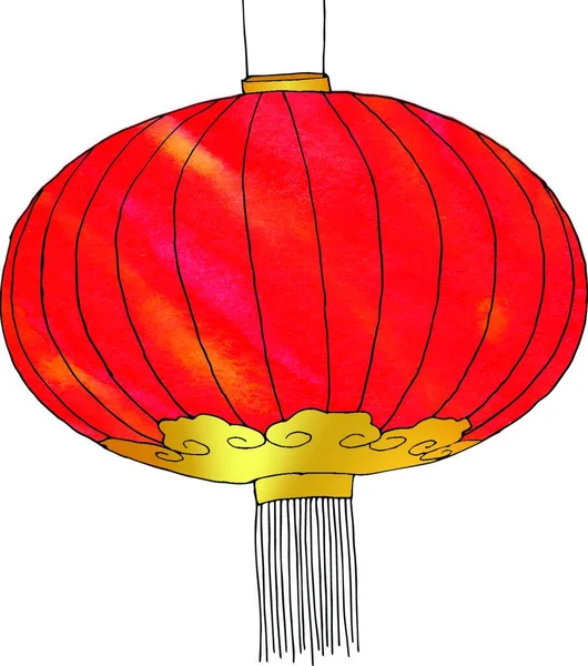 Lanterna Chinesa Aquarela Desenhada Mão Ano Novo Chinês Ilustração Vetorial — Vetor de Stock