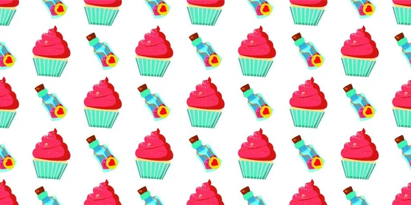Naadloos Patroon Met Cupcakes Vector Illustratie — Stockvector