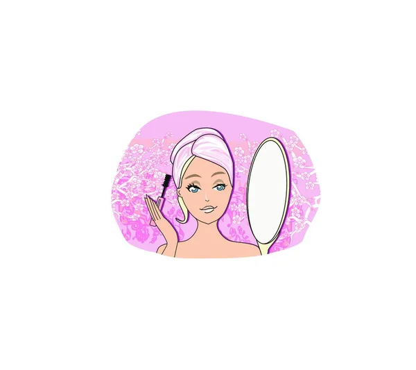 Жінка Рожевим Волоссям Рушником Обличчі Пензлем — стоковий вектор
