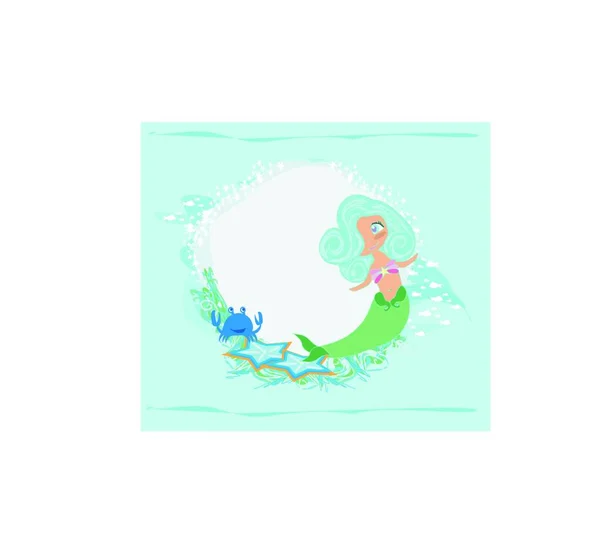 Simpatica Sirena Con Fiori Luna — Vettoriale Stock