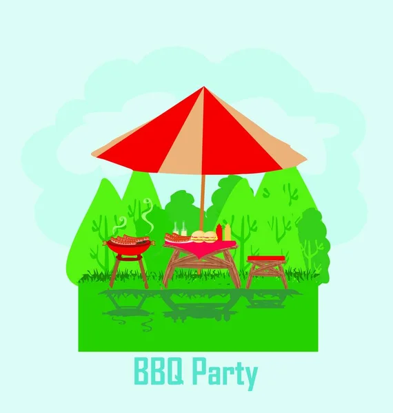 Barbecue Party Uitnodigingskaart Vectorillustratie — Stockvector