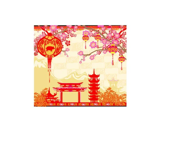 Chinese Zodiac Year Pig Card — Stock Vector