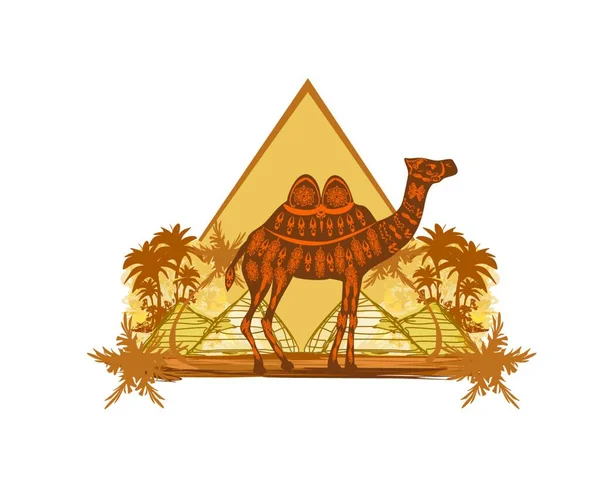 Camel Egypt Desert Banner — Stock Vector