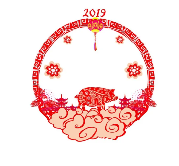Chinese Zodiac Year Pig Frame — Stock Vector