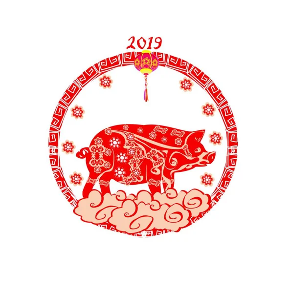 Chinese Dierenriem Het Jaar Van Het Varken Frame — Stockvector