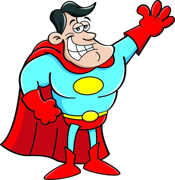 手を振っているスーパー ヒーローの漫画イラスト — ストックベクタ