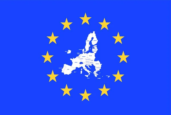 Mapa Vetorial Dos Estados Membros União Europeia Com Bandeira — Vetor de Stock