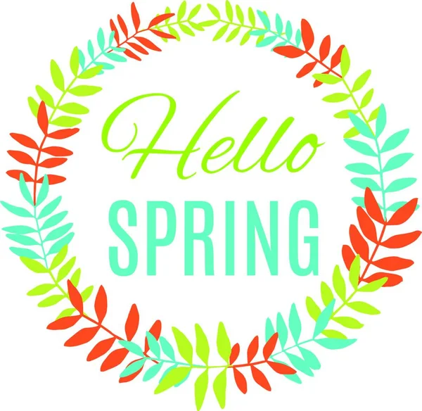 Hello Spring Greeting Card Wreath Vector Illustration — Stock Vector