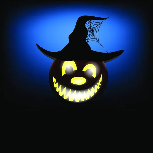 Boldog Halloween Üdvözlőkártyát Elegáns Design Mosolygós Sütőtök Boszorkány Kalap Web — Stock Vector