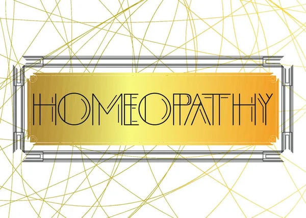 Art Deco Homeopatia Tekst Dekoracyjna Kartka Okolicznościowa Podpis Literami Vintage — Wektor stockowy