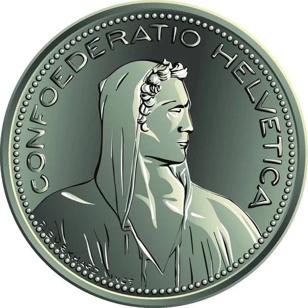 Obverse Swiss Francs Silver Coin Bust Alpine Herdsman Legend Confoederatio — Vetor de Stock