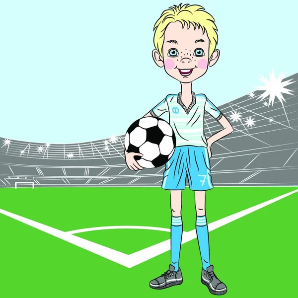 サッカーのフィールドに若いフットボール選手 — ストックベクタ