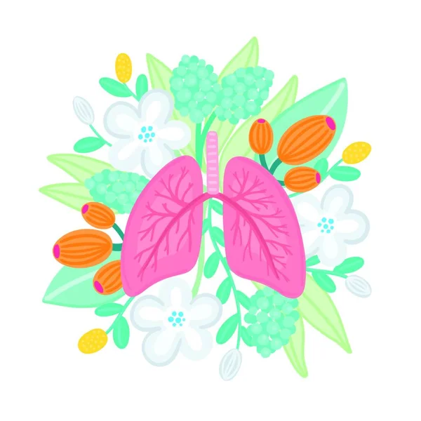 Vector Pulmones Sanos Las Flores Ilustración Para Etiqueta Publicidad Medicina — Vector de stock