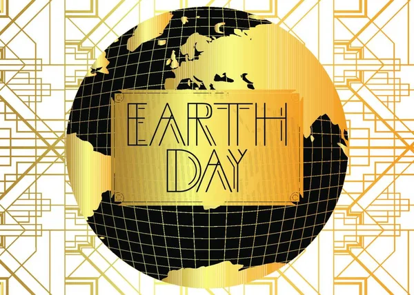 Art Deco Earth Day April Kaart Decoratieve Begroetingstekst Teken Met — Stockvector