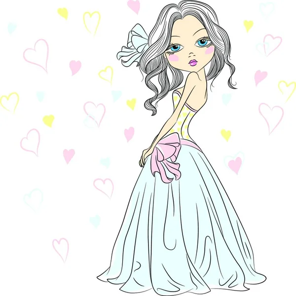 Beautiful Fashionable Girl Bride Her Wedding Dress — Stock Vector