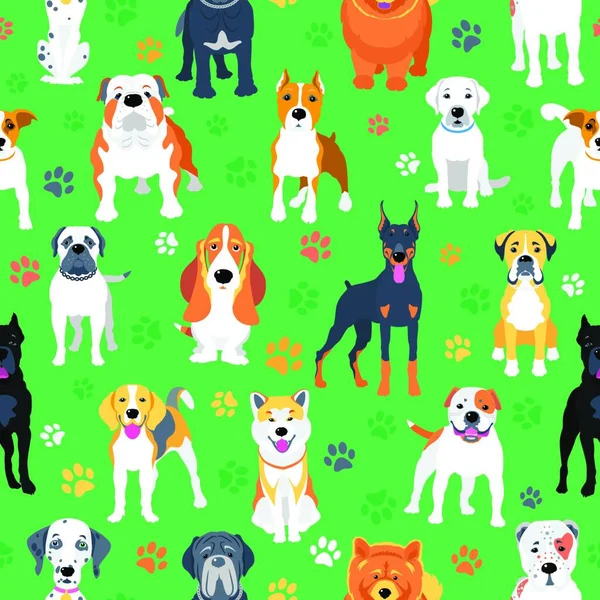 Vector Sem Costura Fundo Com Cães Design Plano —  Vetores de Stock