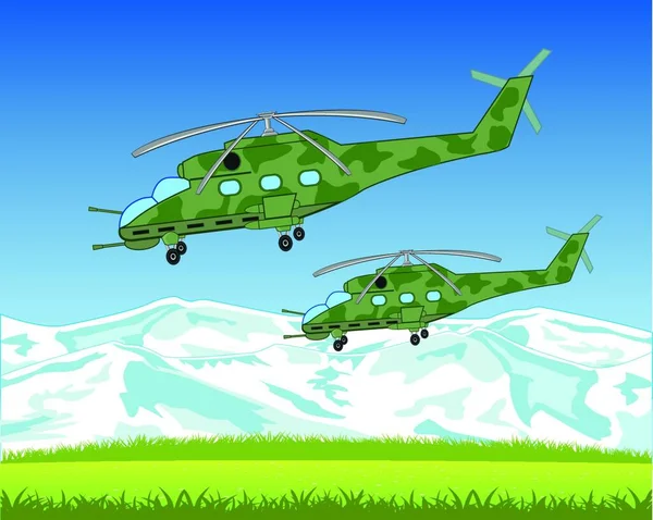 Ilustração Helicóptero Com Avião — Vetor de Stock