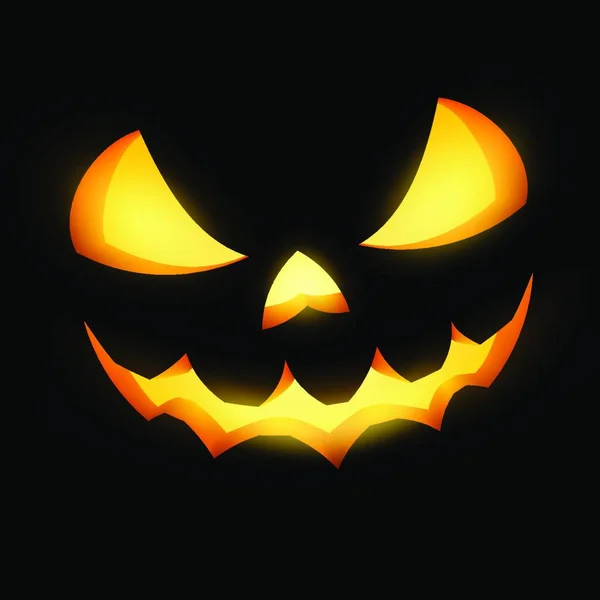 Abóbora Halloween Com Folhas Brilhantes Fundo Preto — Vetor de Stock