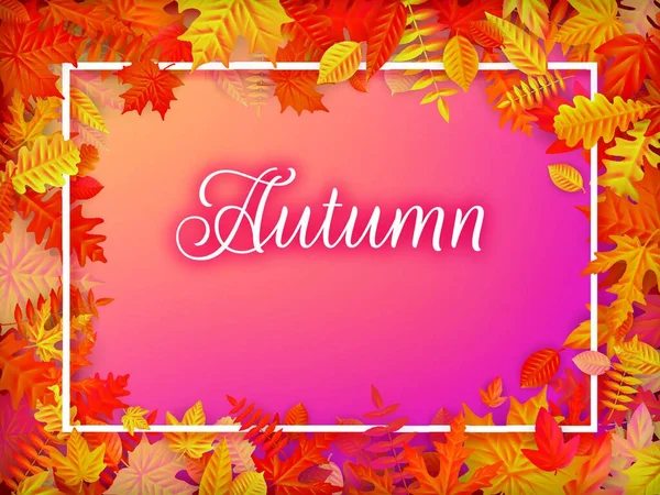 葉とテキストで秋の背景 ベクターイラスト — ストックベクタ