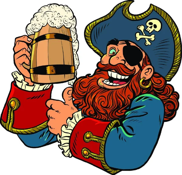 Personnage Drôle Pirate Tasse Bière Bois Caricature Pop Art Rétro — Image vectorielle