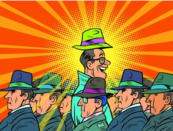 Unique Crowd Happy Man Serious Comics Caricature Pop Art Retro — Stock Vector