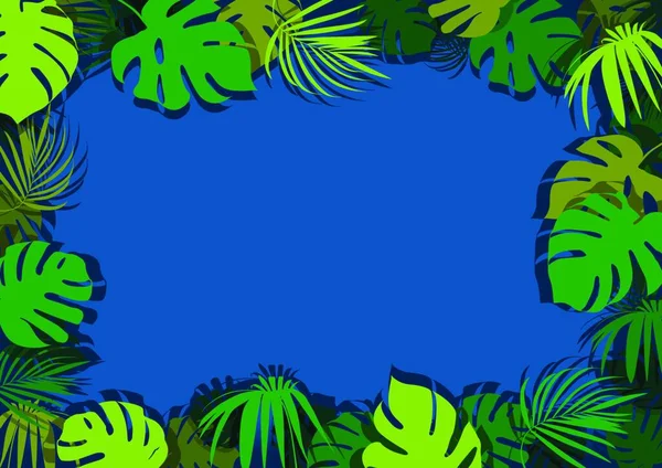 Green Tropical Leaves Blue Background Shadows Graphic Design Your Summer — 스톡 벡터